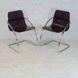 Pair of chairs by Yves Christin, tubular steel, purple plexiglass. Ed. Airborne, France cira 1970