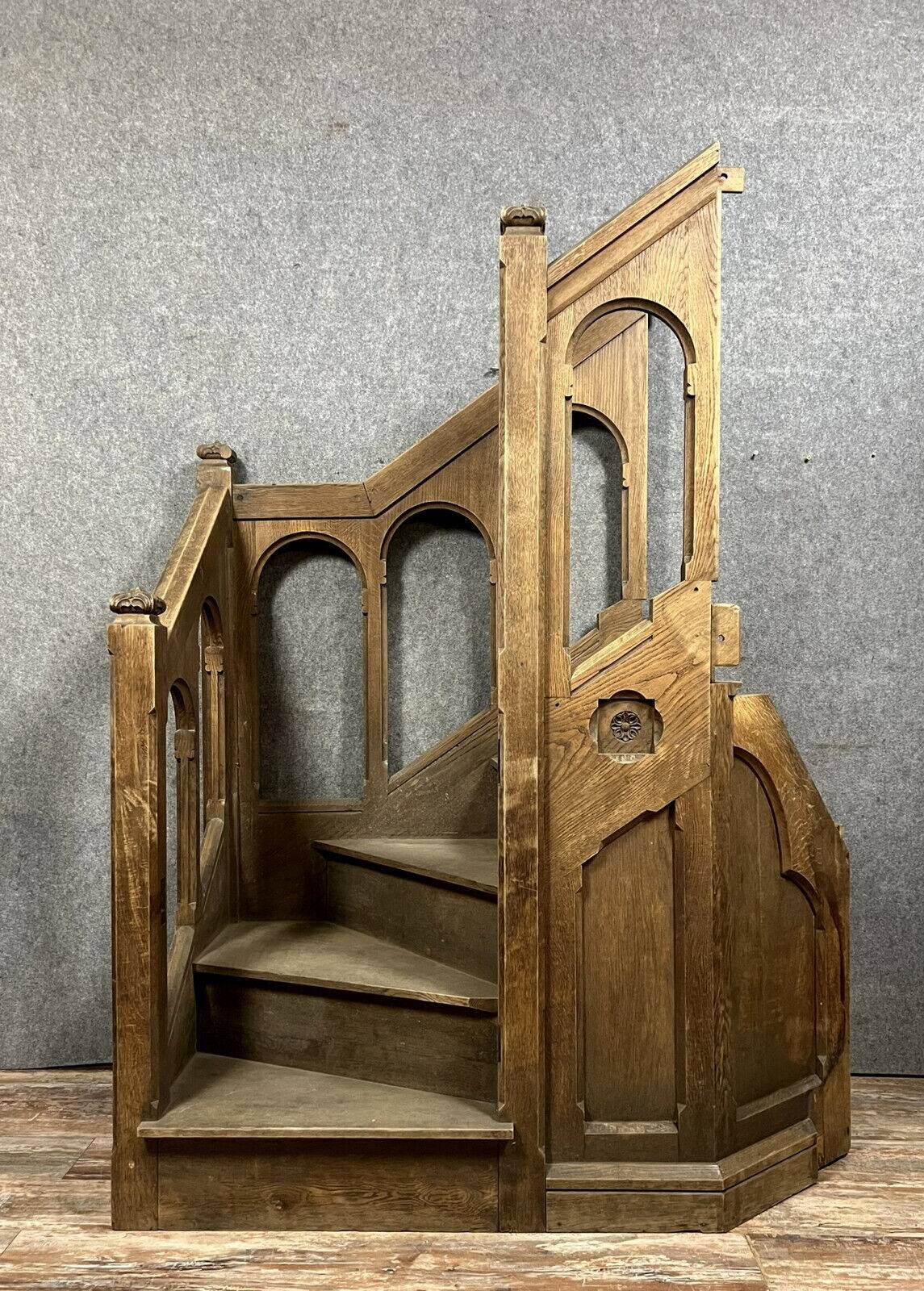 Gothic style church pulpit staircase in solid oak, 19th century