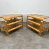 Pair of curved wooden entrance benches 1980