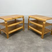 Pair of curved wooden entrance benches 1980
