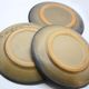 Set of 3 bluish and ochre plates in stoneware Arts Ceram Grand Feu