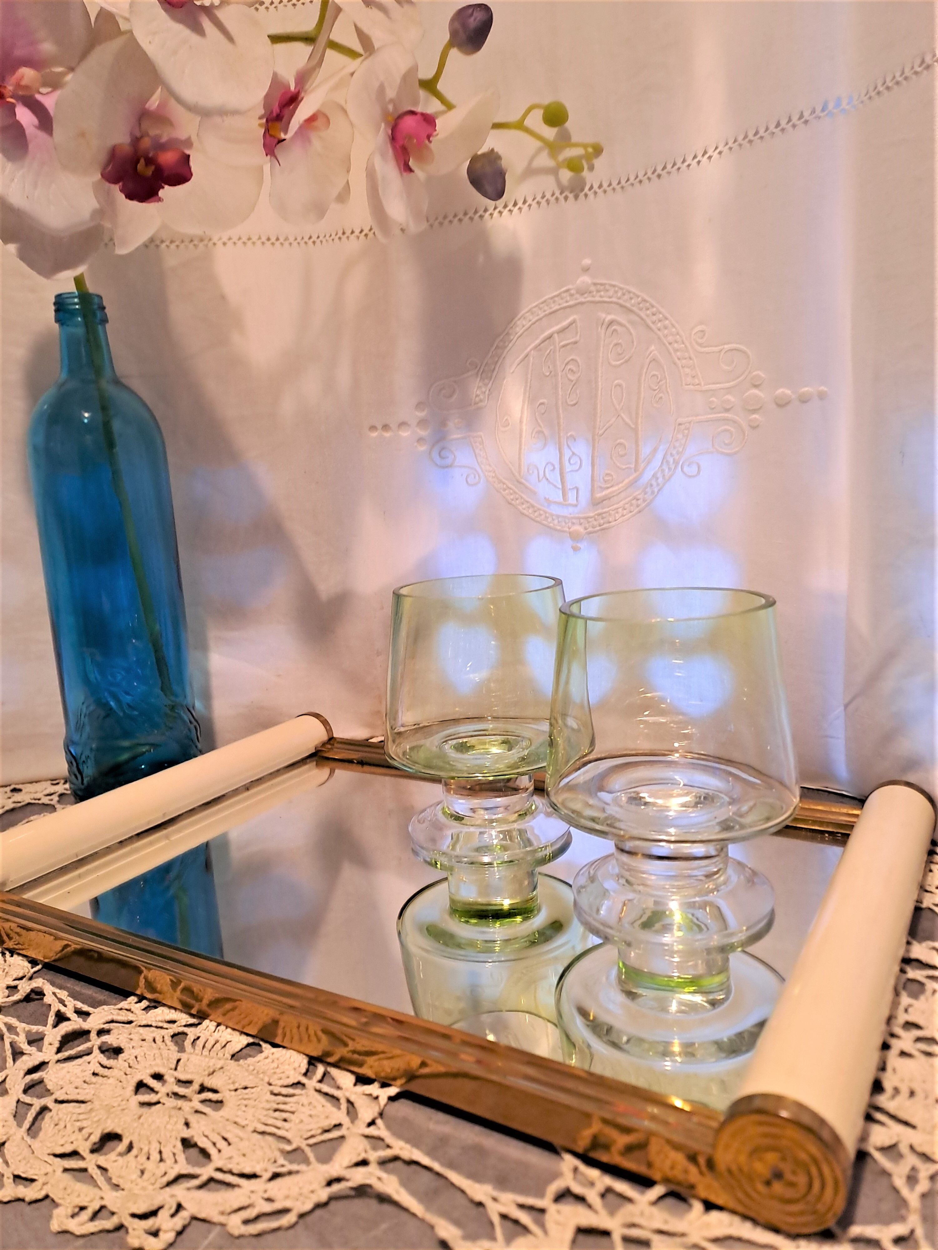 Art deco tray with rectangular mirror background