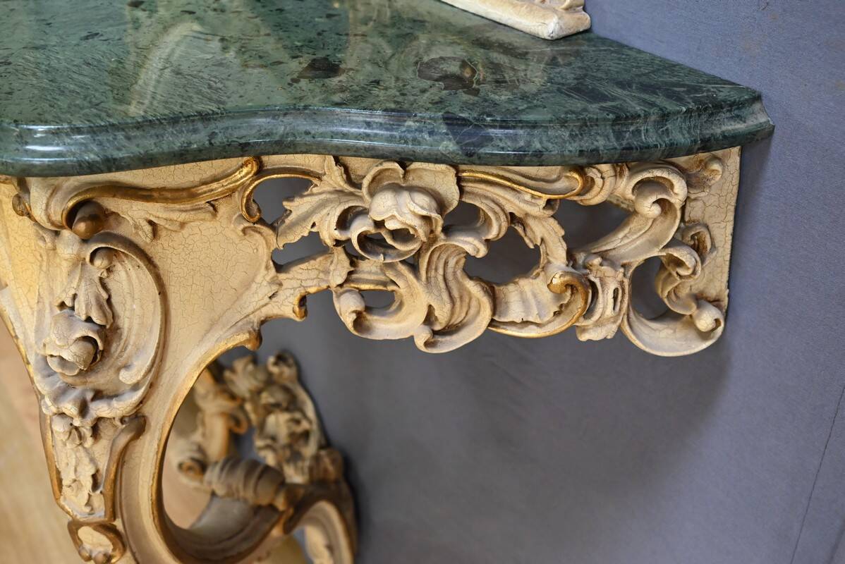 Painted Wooden Console-Mirror Set – 20th Century