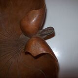 Carved wooden fruit cup with signed leaf shape