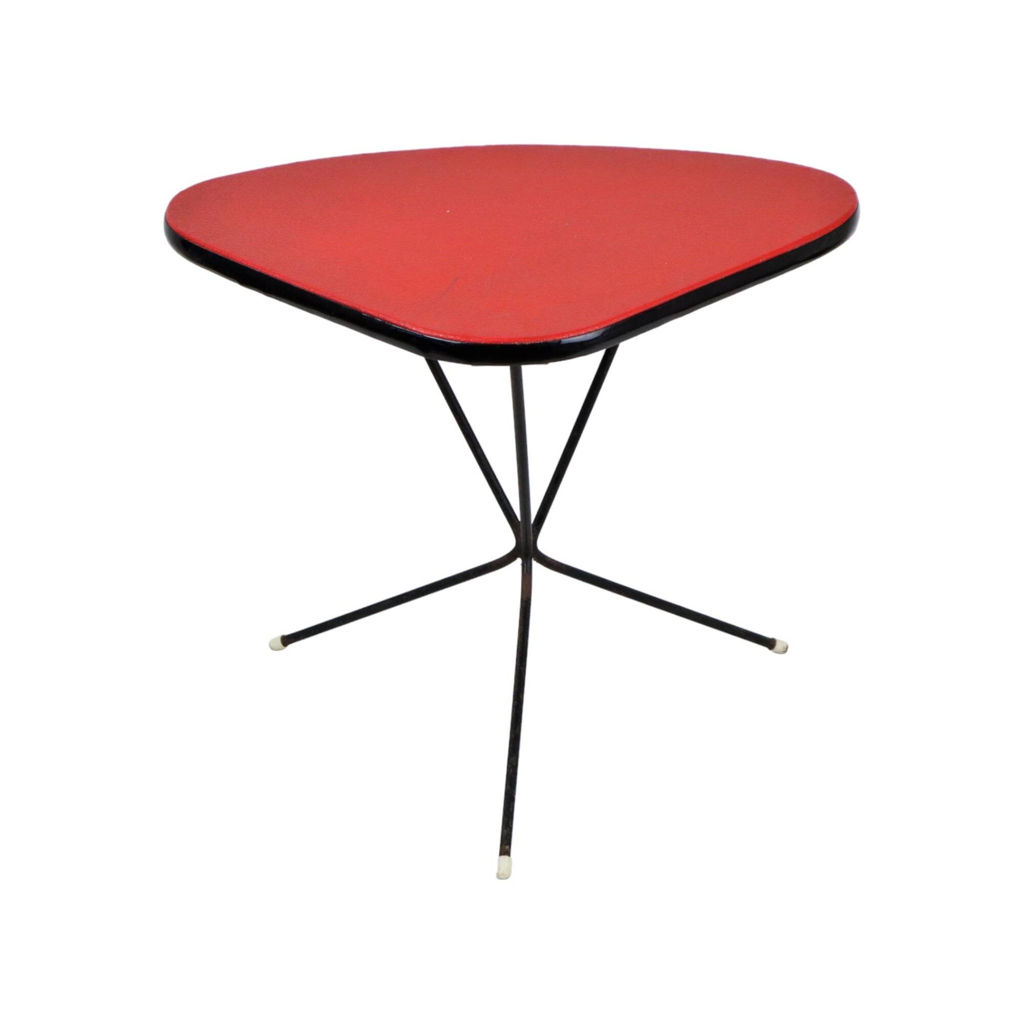 Rare expo 58 red tripod plant table side table royco triangular 49cm