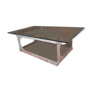 Table basse verre fumé et chrome design 60/70