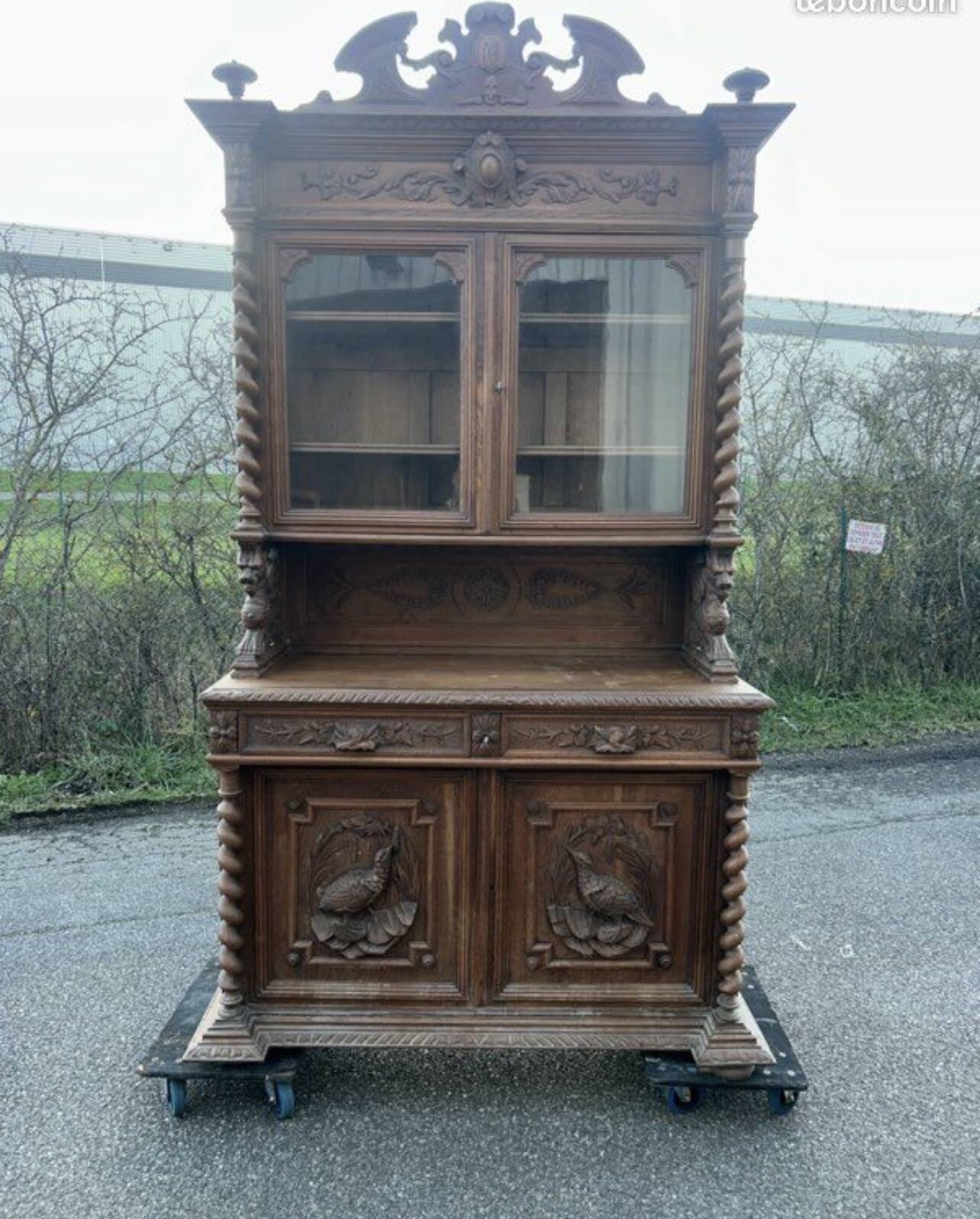 Henri II two-body buffet carved from solid wood