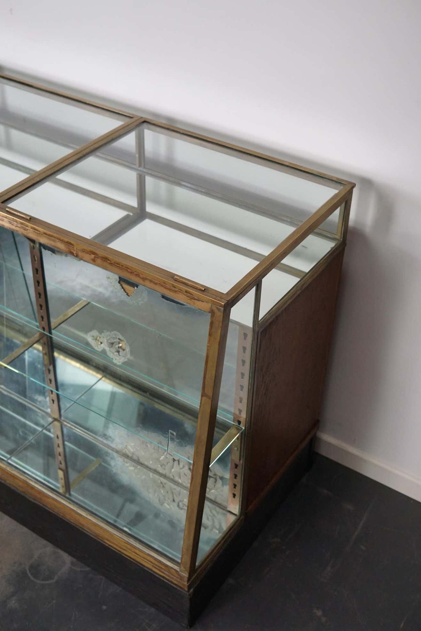 Counter or shop window in oak glass and brass France around 1920