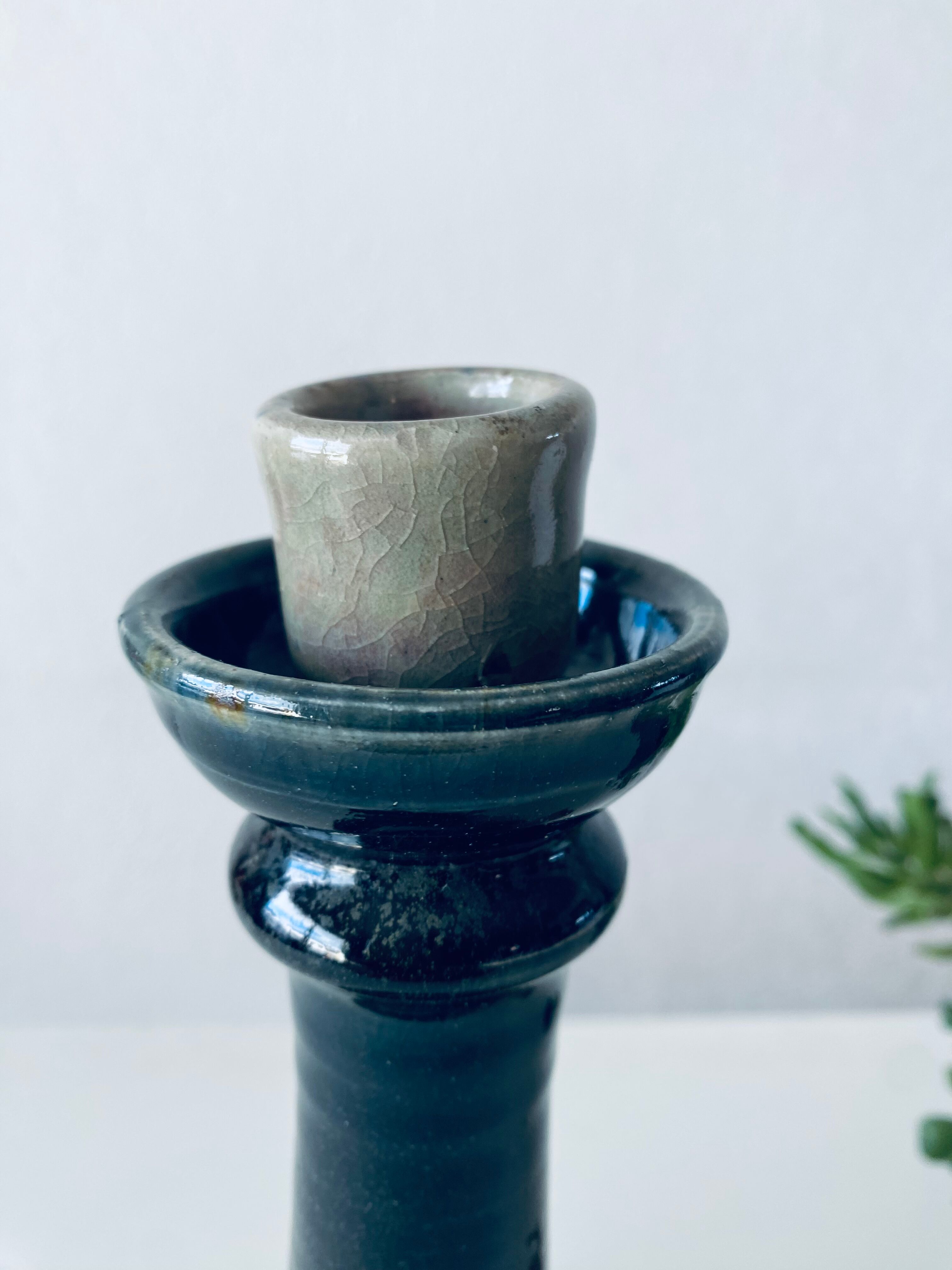 Candle holder in glazed ceramic