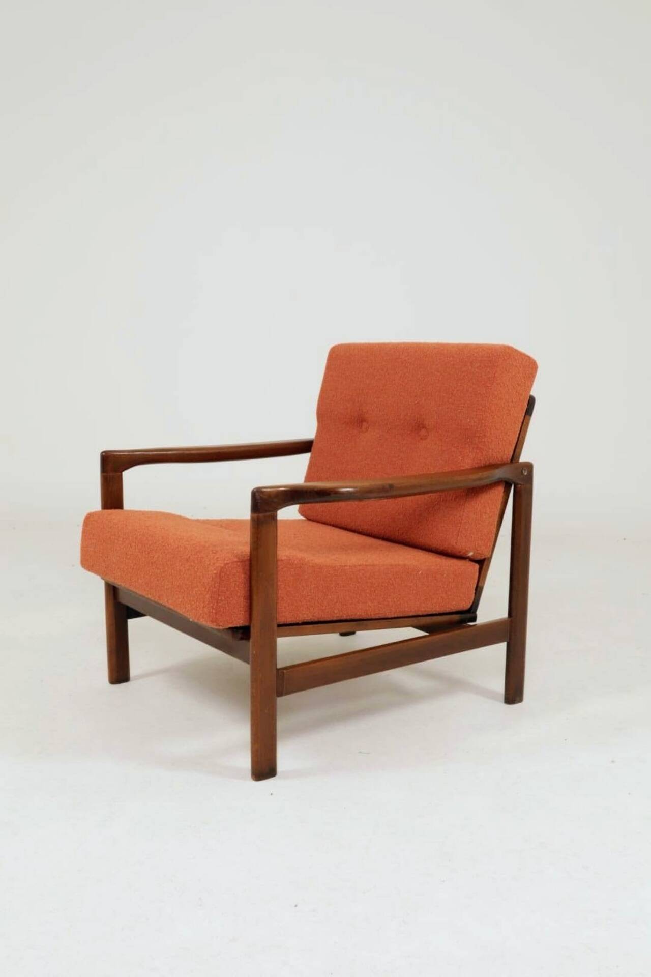 Vintage Armchair Orange Papaya Cushions, Poland, 1960