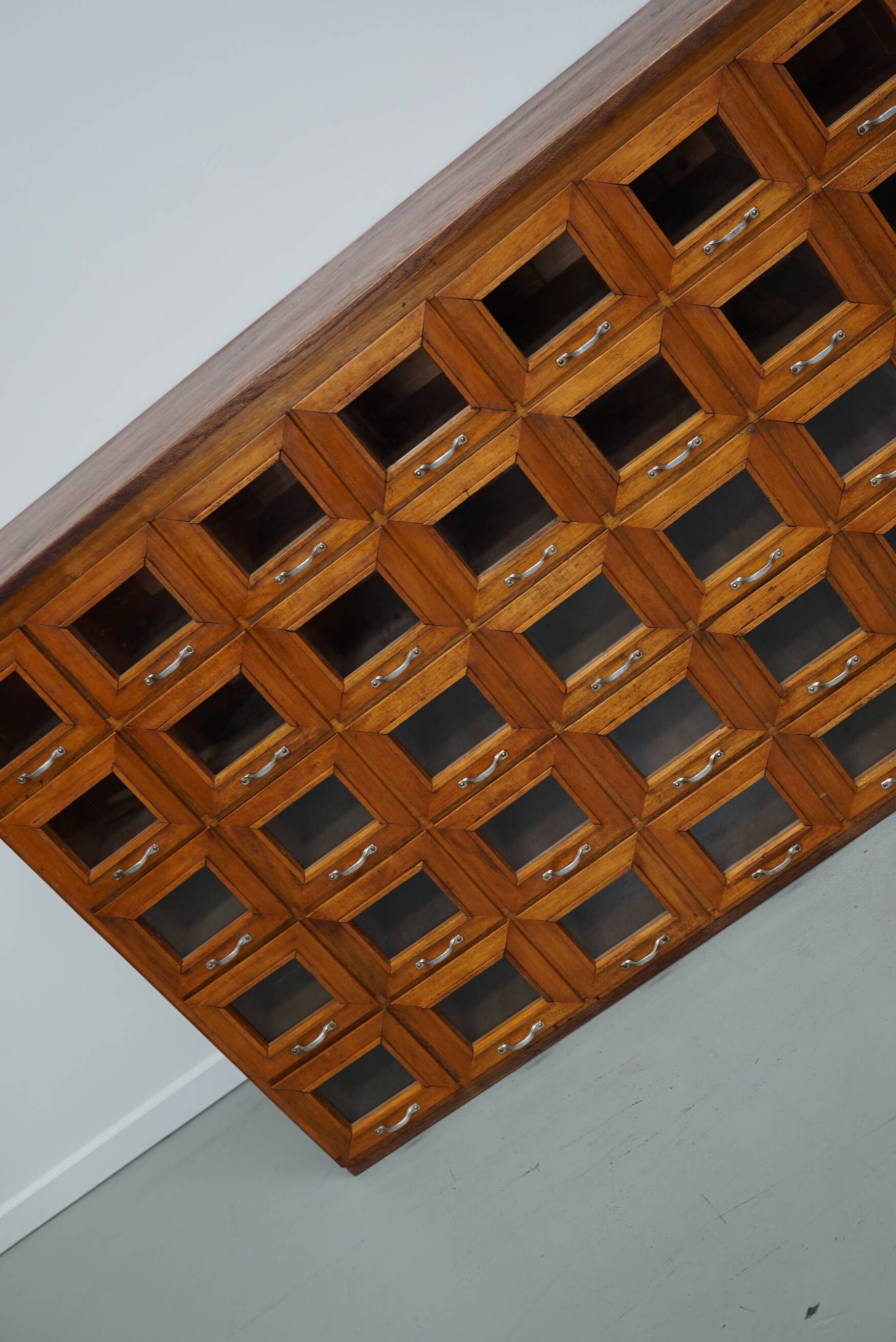 Vintage Dutch Oak Haberdashery Shop Cabinet / Vitrine, 1950s