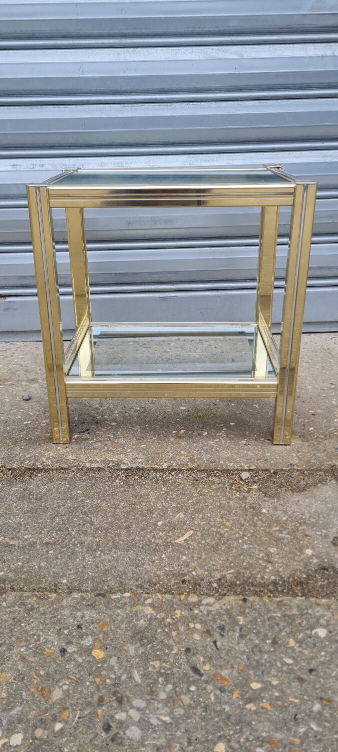 Side table in gold metal and chrome