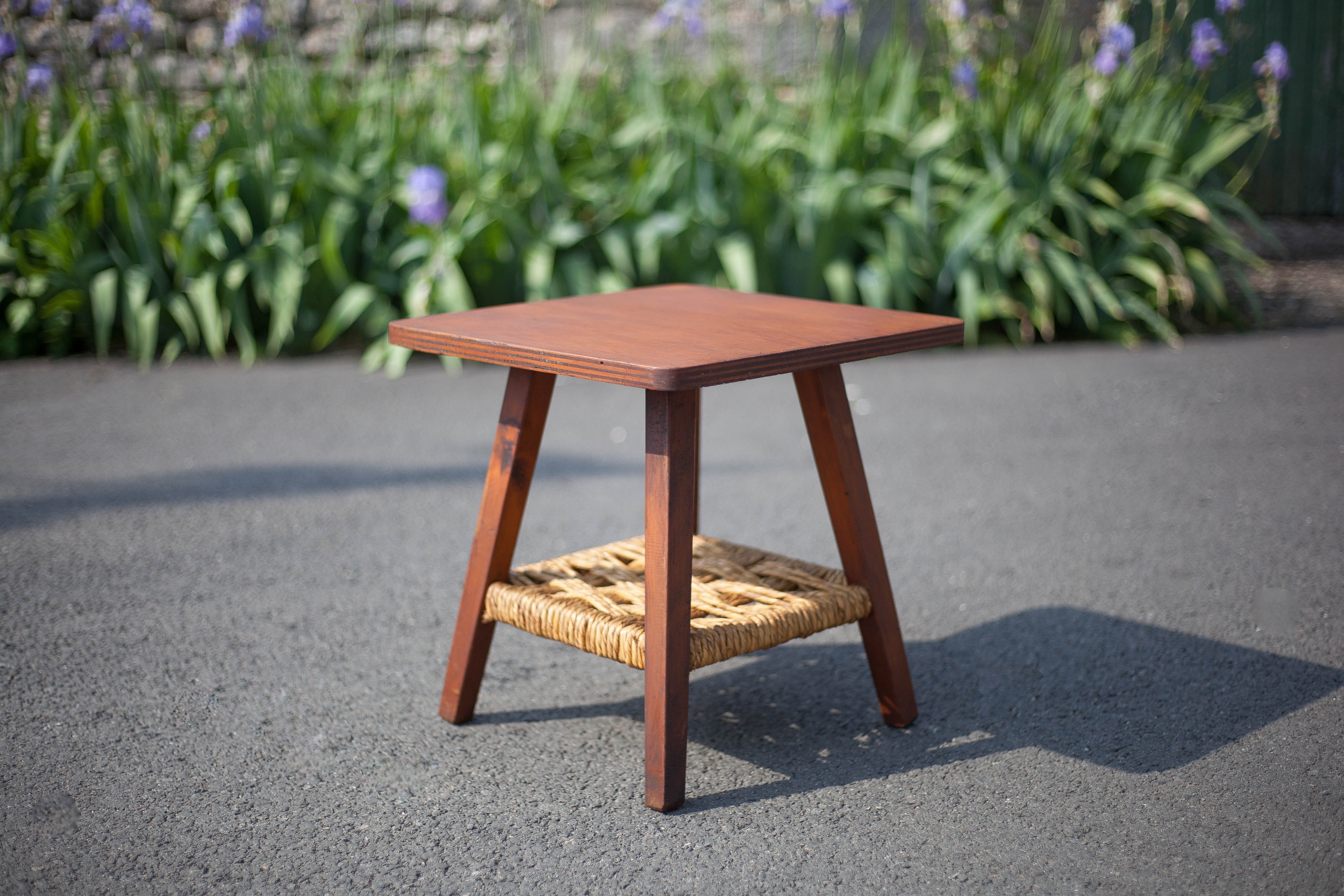 Vintage wooden coffee table and rope
