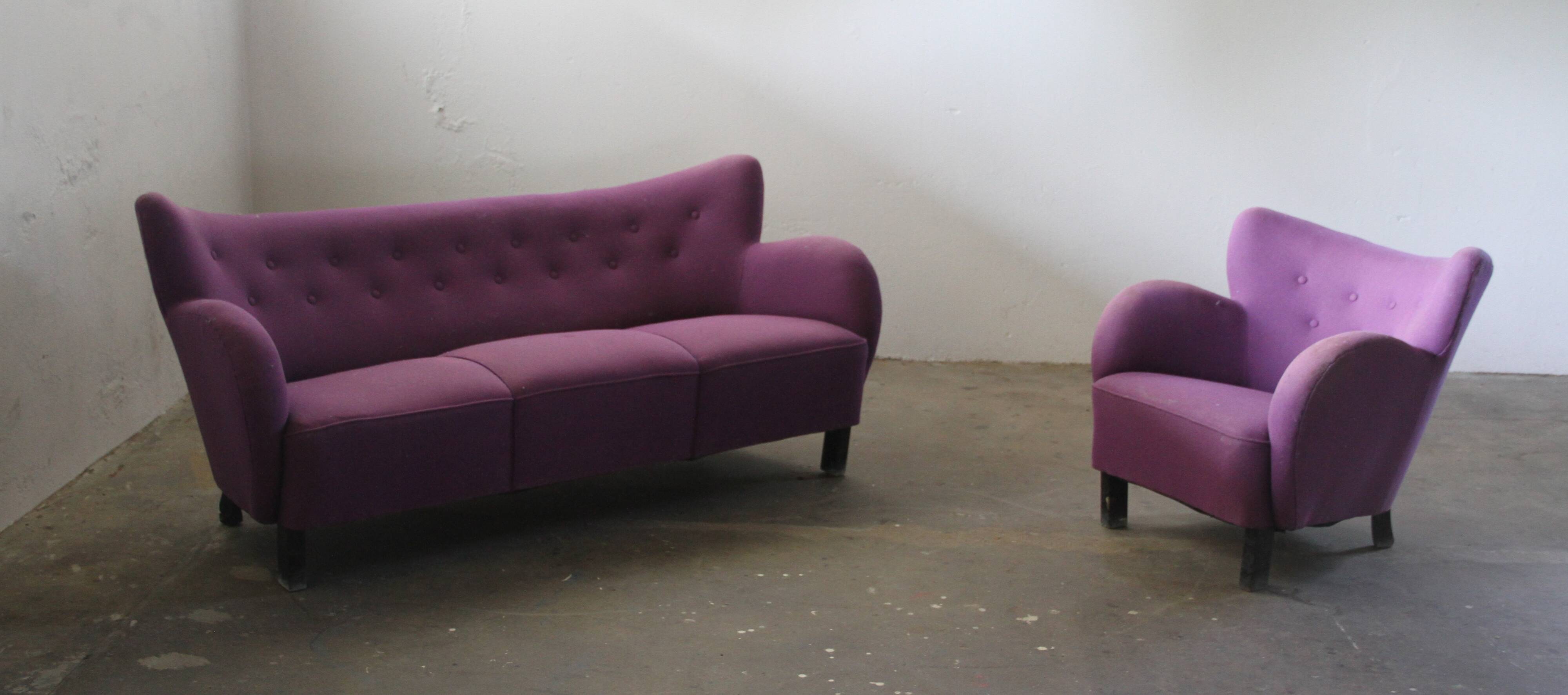 Danish 1930s Club Sofa, Style of Fritz Hansen & Flemming Lassen