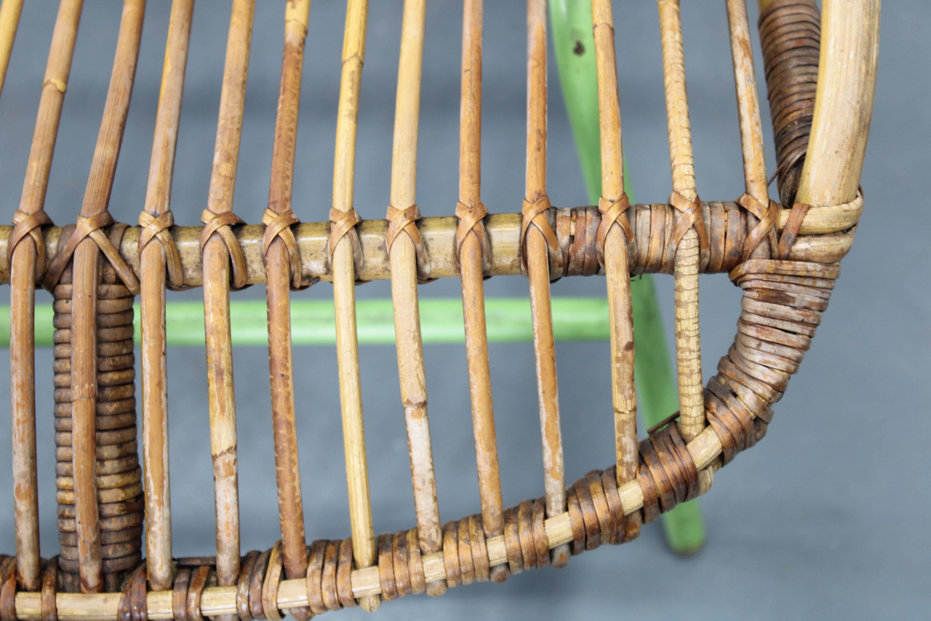 Rare pair of Alan Fuchs for ULUV rattan lounge chairs, Czechoslovakia, 1960s