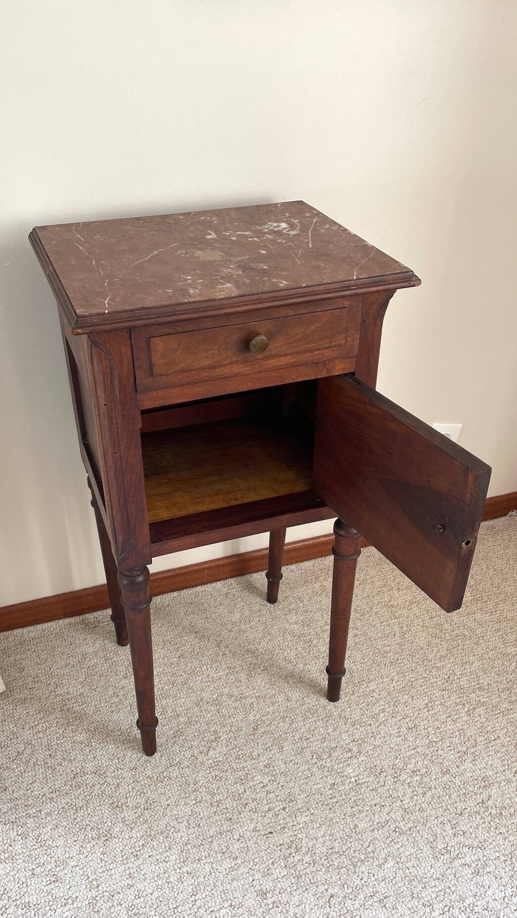 Table de chevet ancienne marbre et bois