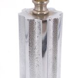 Sculptural lamp in silver cast iron, white lampshade, 70s