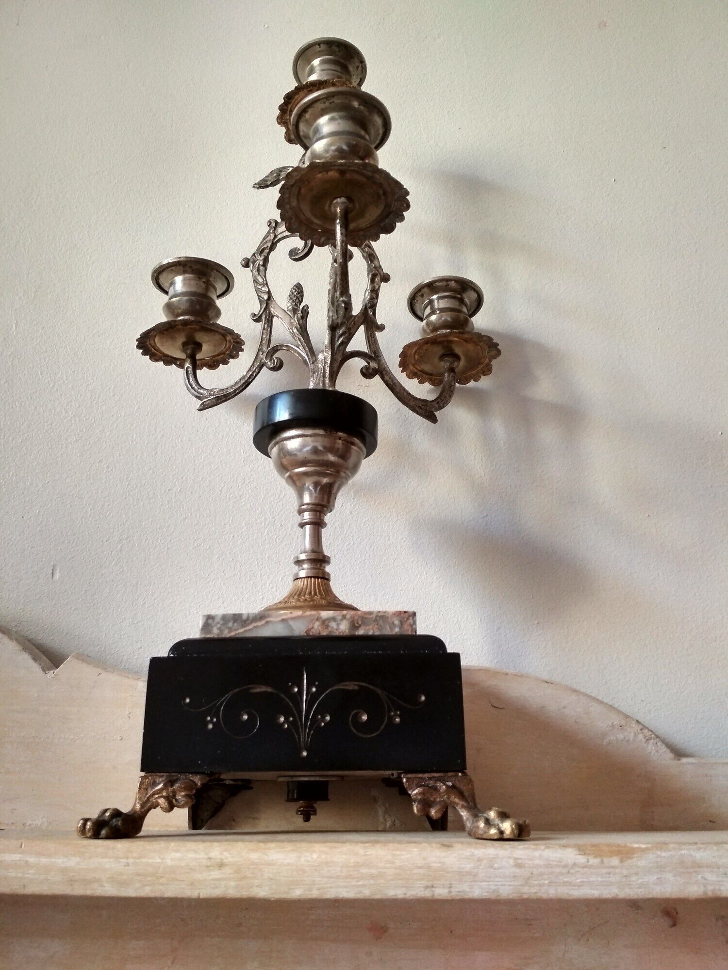 Old candelabra 4 burners in bronze brass and marble, French torches Napoleon III