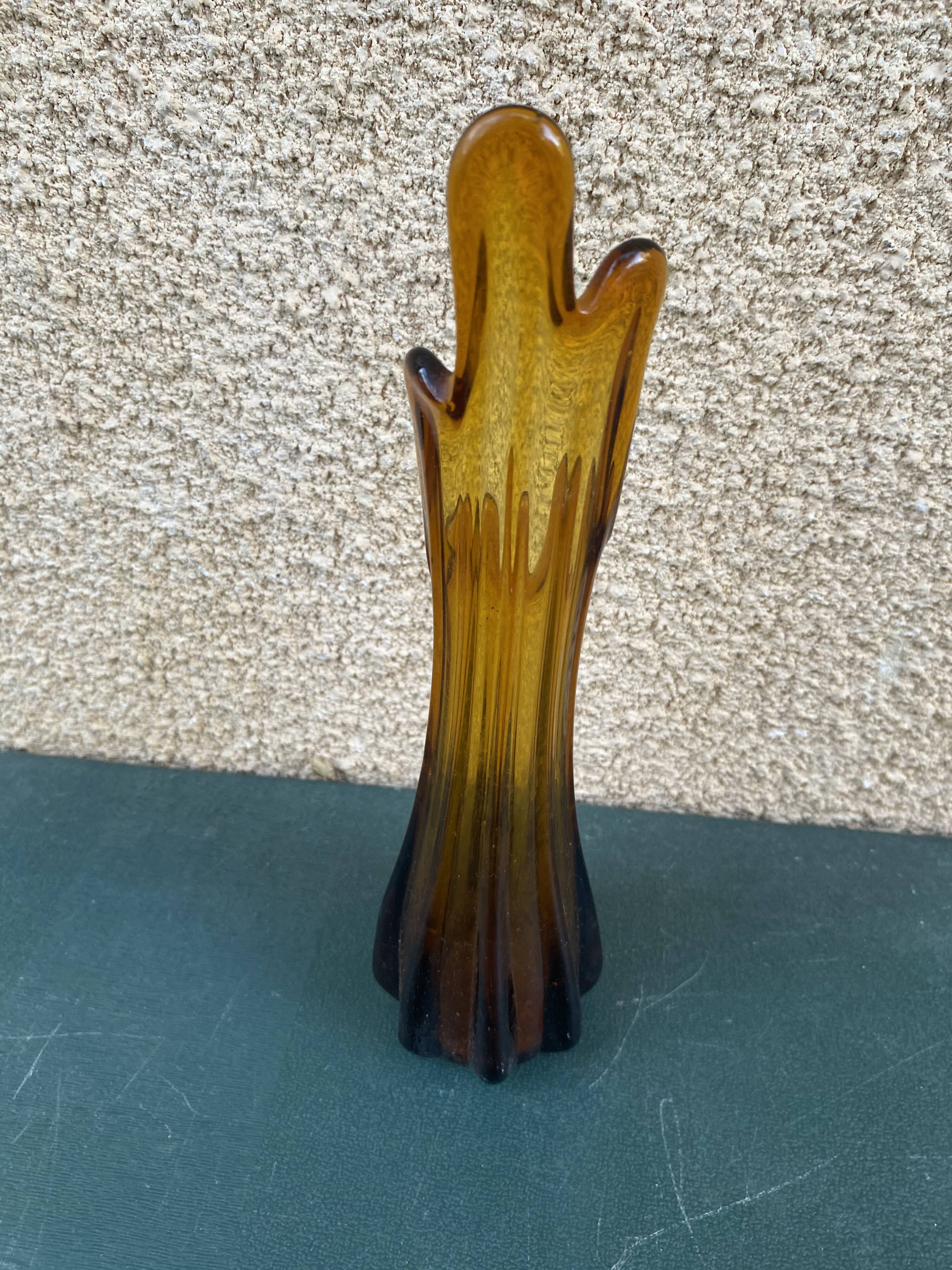 Vintage amber stretched glass vase in Vallauris / Murano style – Organic shape