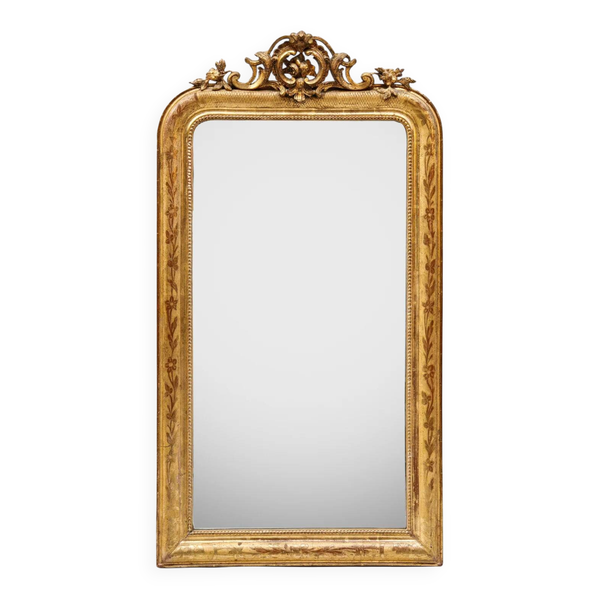 19th C Louis Philippe mirror with ornate rose crest