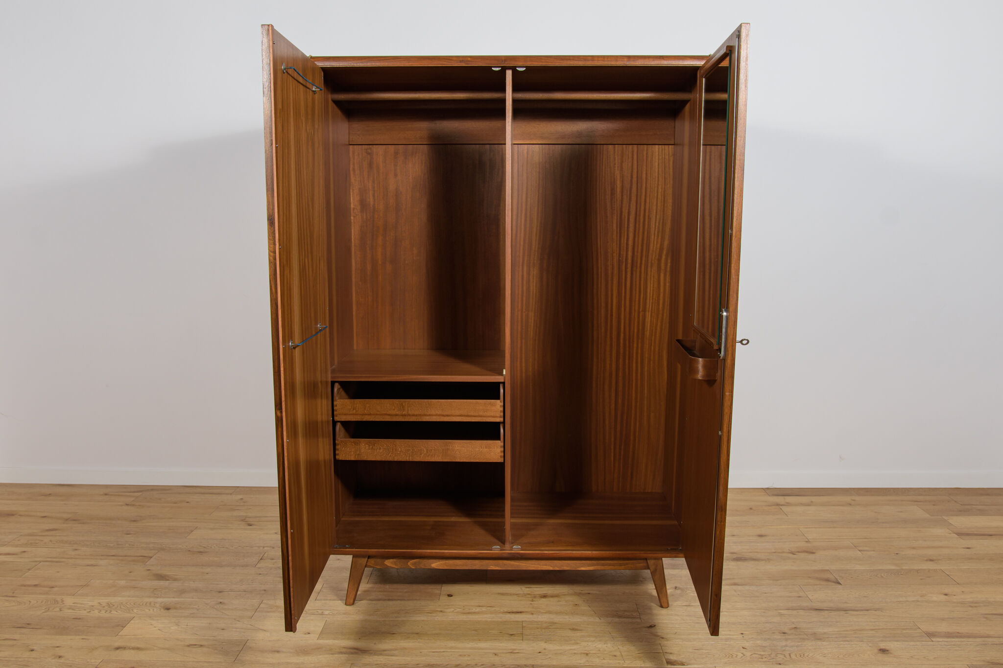 Mid-Century Walnut Wardrobe Designed by Bohumil Landsman for Jitona Soběslav, Czechoslovakia, 1960s