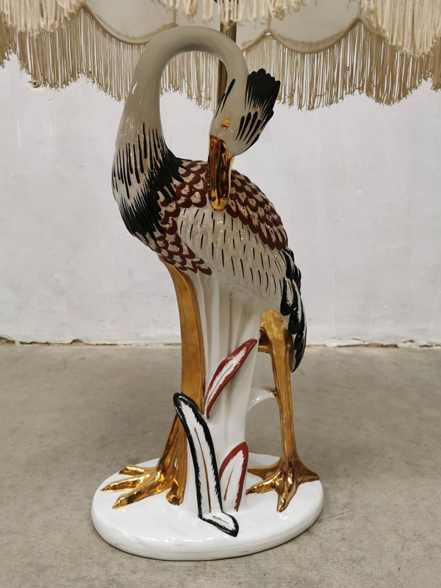 Vintage Italian ceramic heron table lamp keramiek