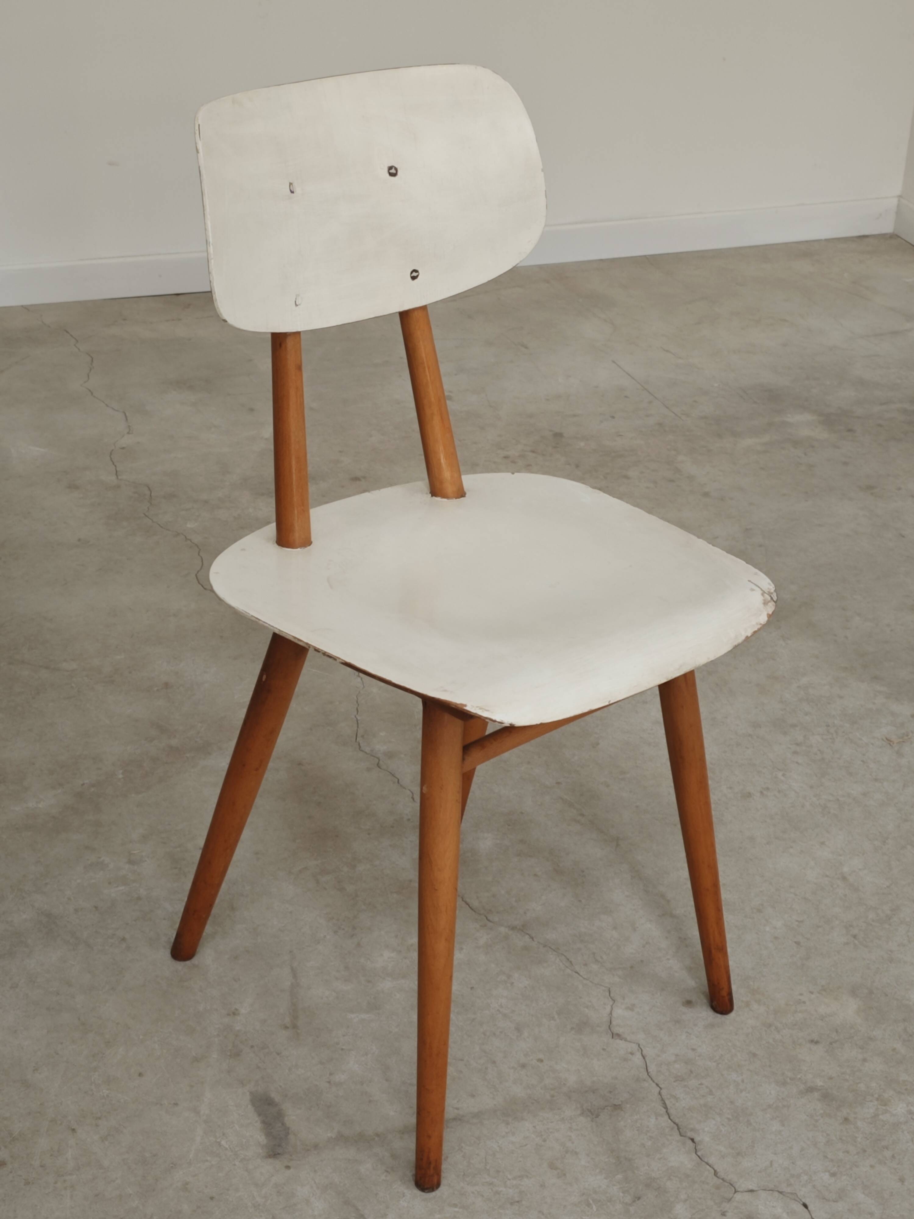 Pair of TON bystrice chairs, Thonet, white, Eastern Europe 1960.