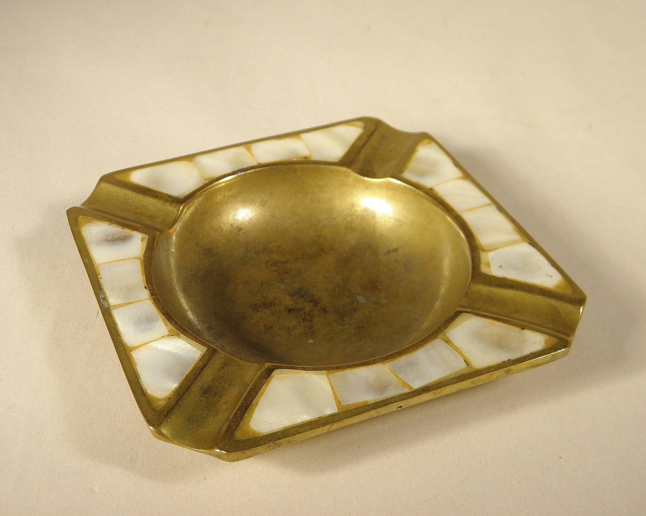 Brass and mother-of-pearl ashtray from the 70s