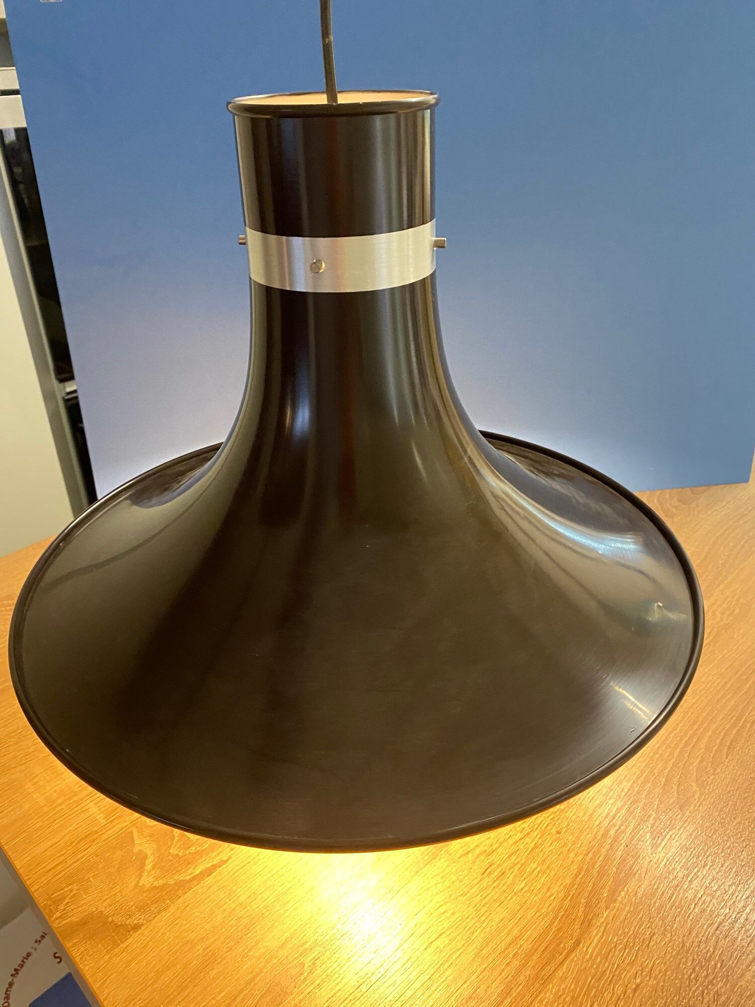 Brown lacquered metal pendant lamp