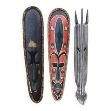 3 masques bois Afrique