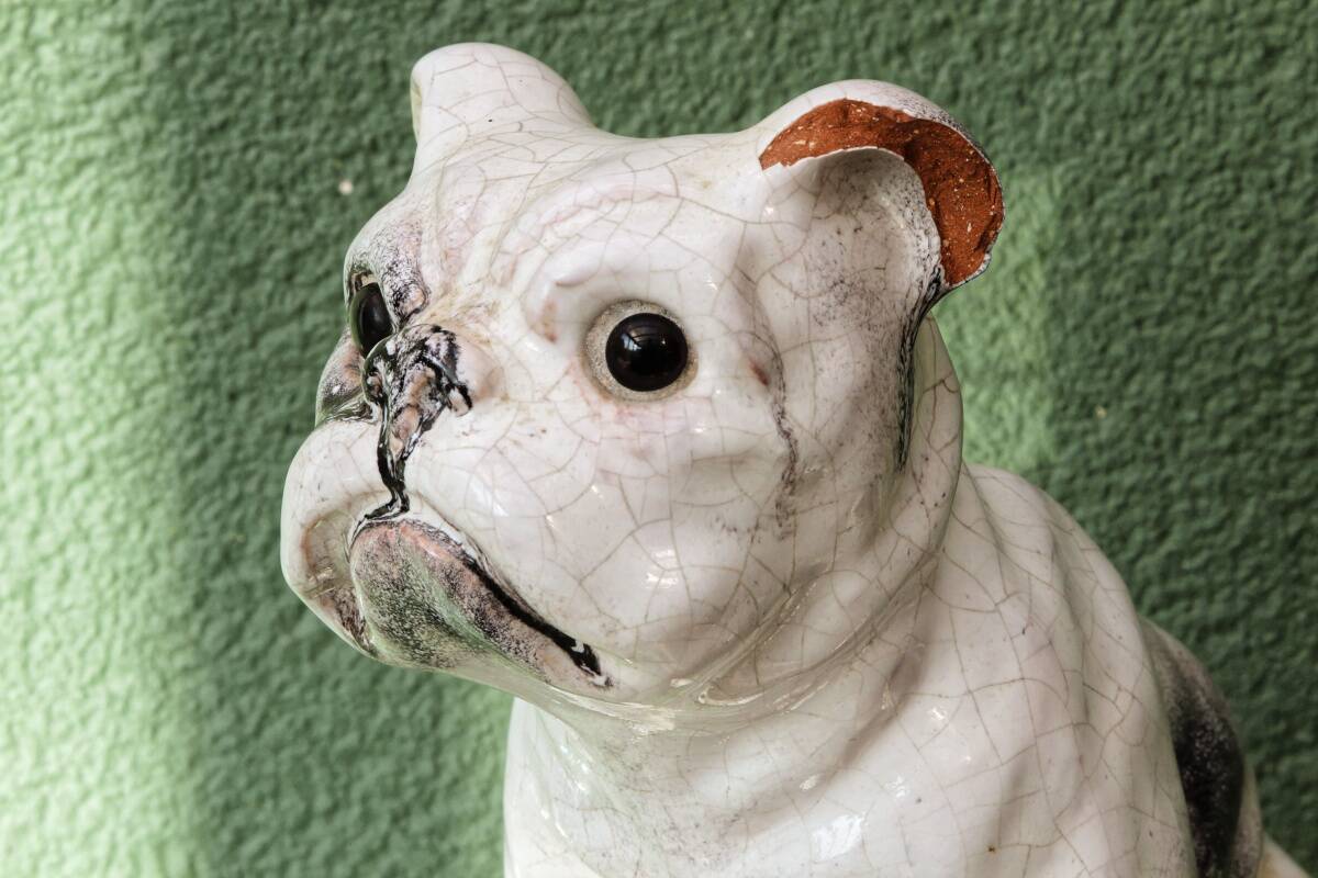 Chien, bouledogue, en terre cuite de Bavent