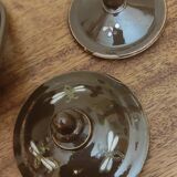 2 Old Small Glazed Ceramic Cream Pots/Enameled Decor