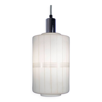 Vintage 1950s Troughton & Young Grid Pattern Opaline Glass Pendant Lamp