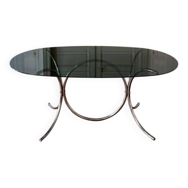 Table verre fumé /chrome vintage 70'