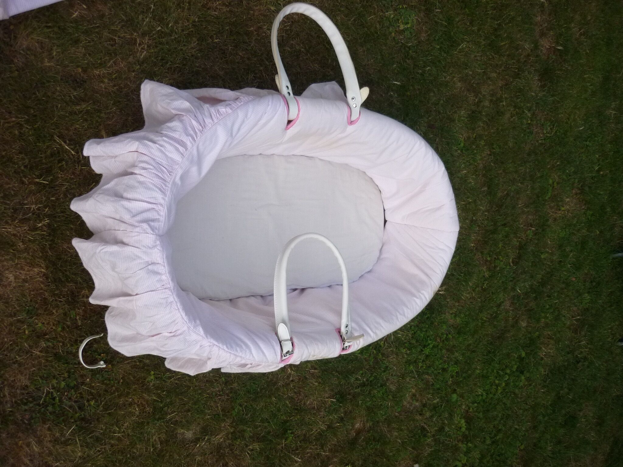 Vintage wicker and rattan with mattress and pads bassinet