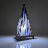 Mouth-Blown Glass and Iron Pyramid Table Lamp