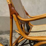 Thonet style rocking chair in bent beech wood and vintage canework