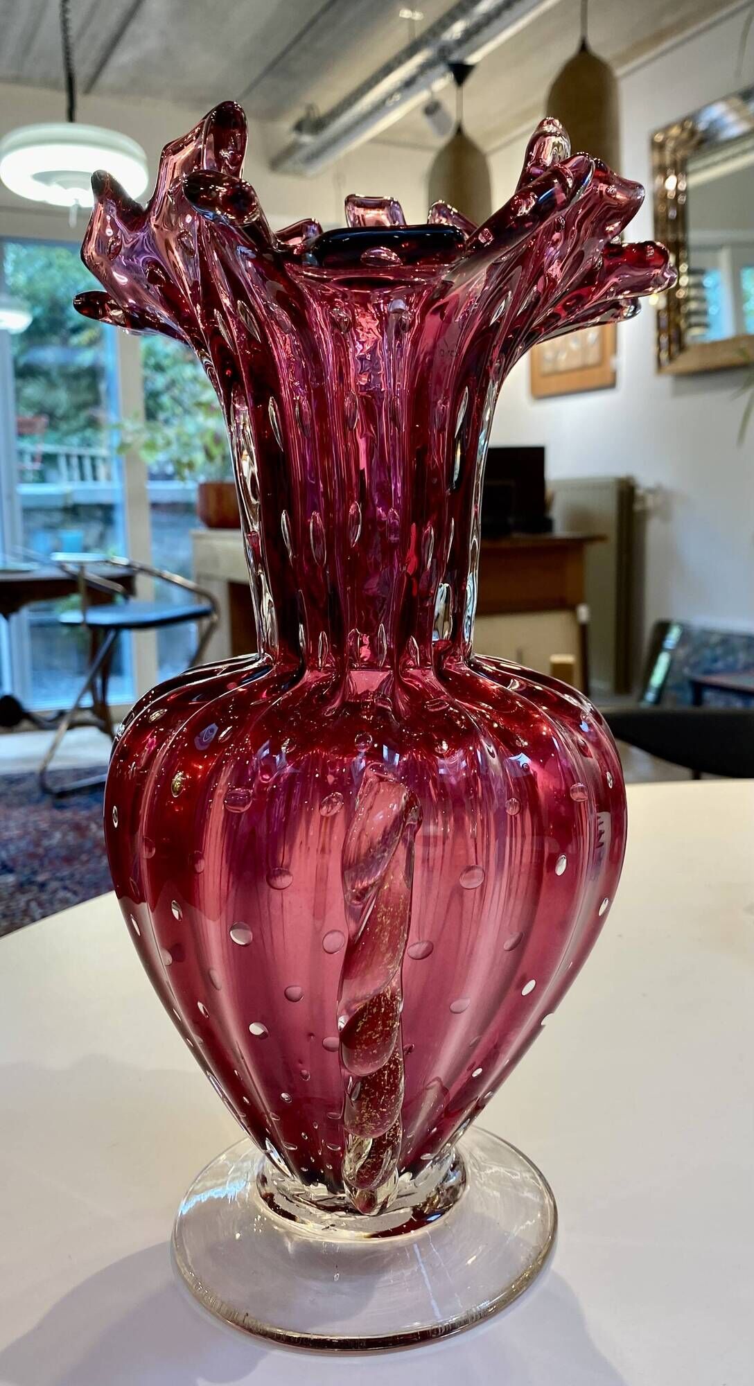 Murano glass vase, tinted and bubbled.