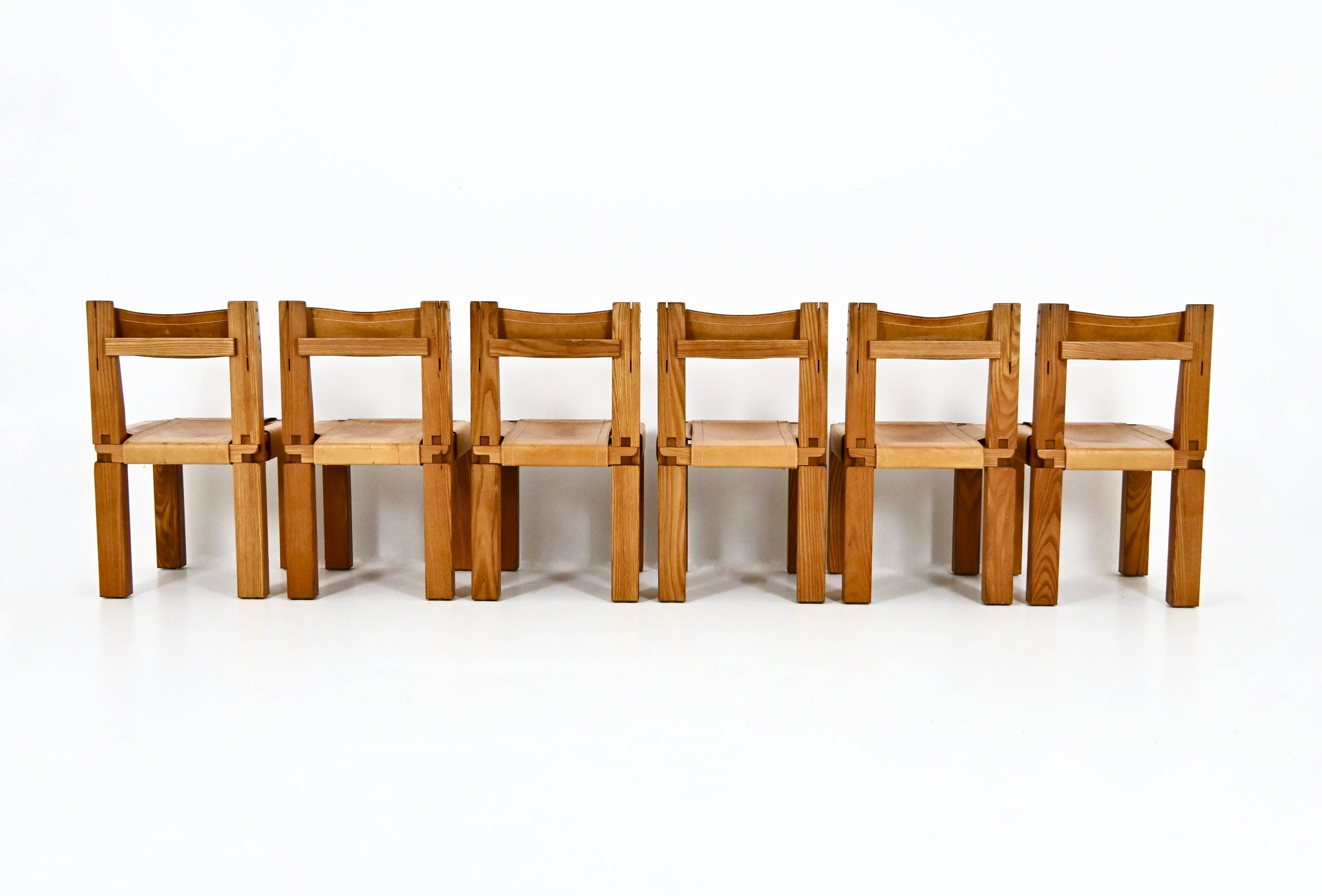 Set of 6 "S11" dining chairs by Pierre Chapo, 1966