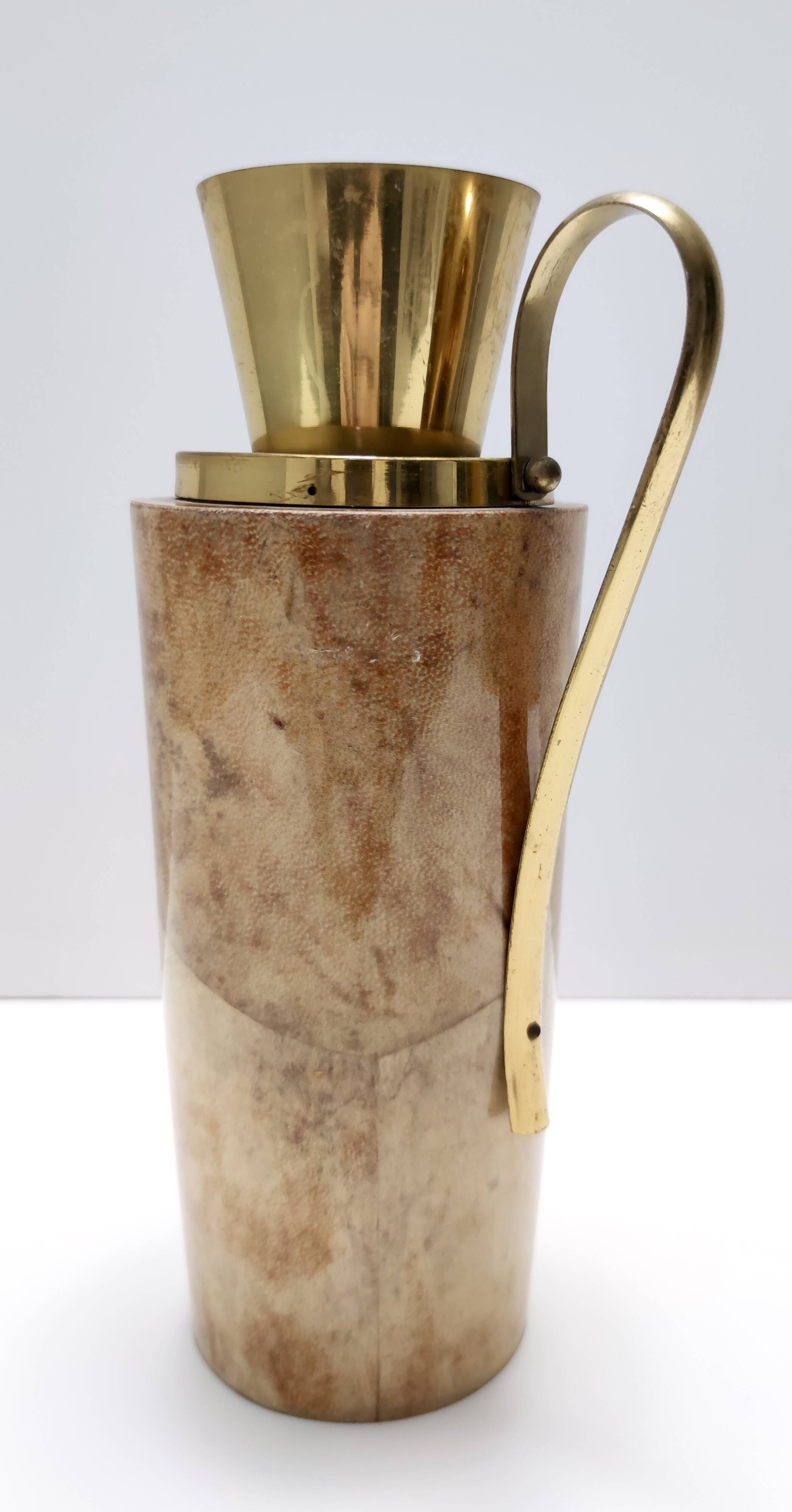 Turned Beech and Parchment Thermos / Jug by Aldo Tura for Macabo, Italy