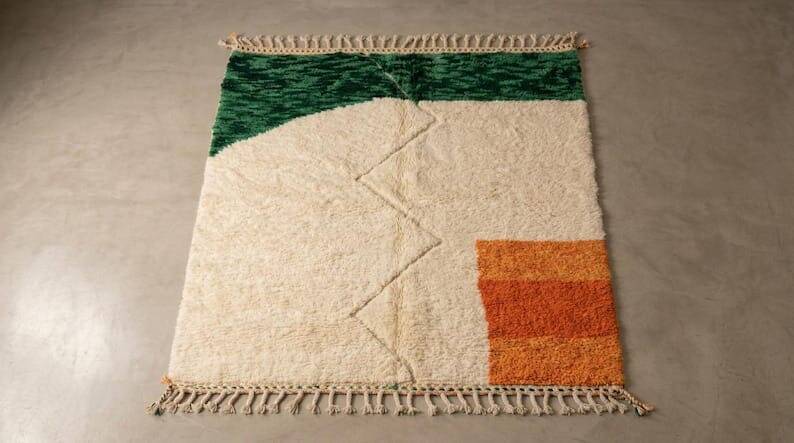 Handmade traditional Beni Ourain Berber rug with colourful patterns, 2/3 m.