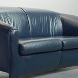 Wittmann Petrol Blue Soft Leather Sofa Model Aura Designed by Paolo Piva