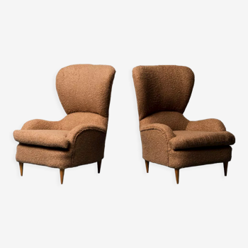 Paire de fauteuils en bouclé marron 50s vintage