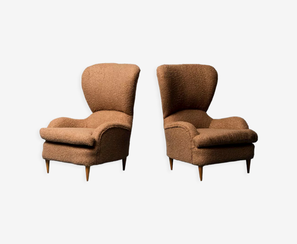 Paire de fauteuils en bouclé marron 50s vintage