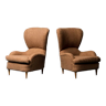 Pair of armchairs in brown bouclé 50s vintage modern
