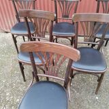 Set of 6 vintage black leatherette bistro chairs