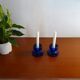 Pair of cobalt blue molded glass candle holders