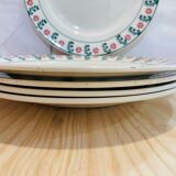 5 assiettes en faience a motif fleurs rouge et vert - ceranord-made in france