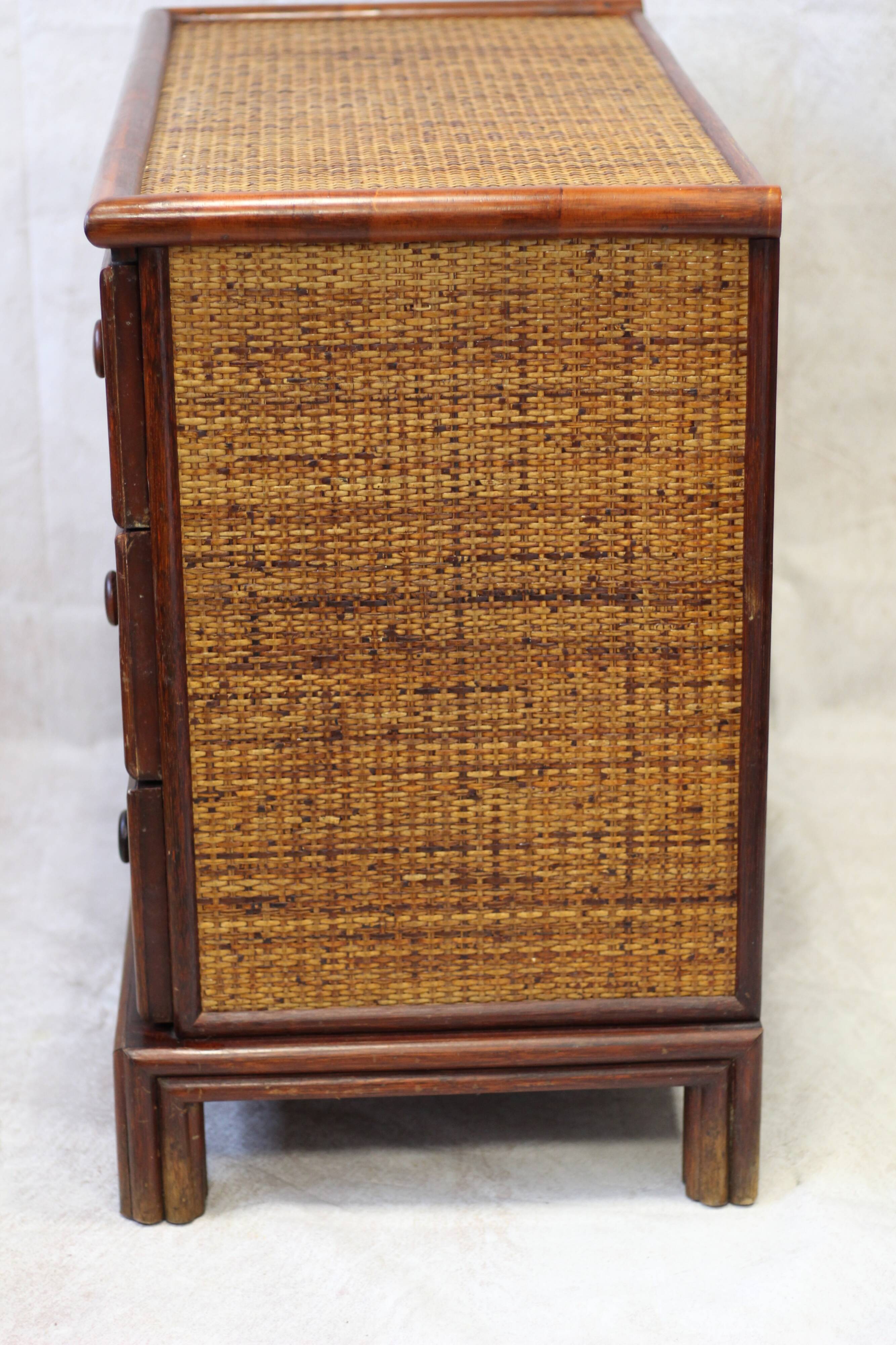 Vintage rattan and bamboo chest of drawers