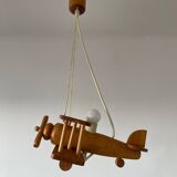 Vintage pine airplane pendant light